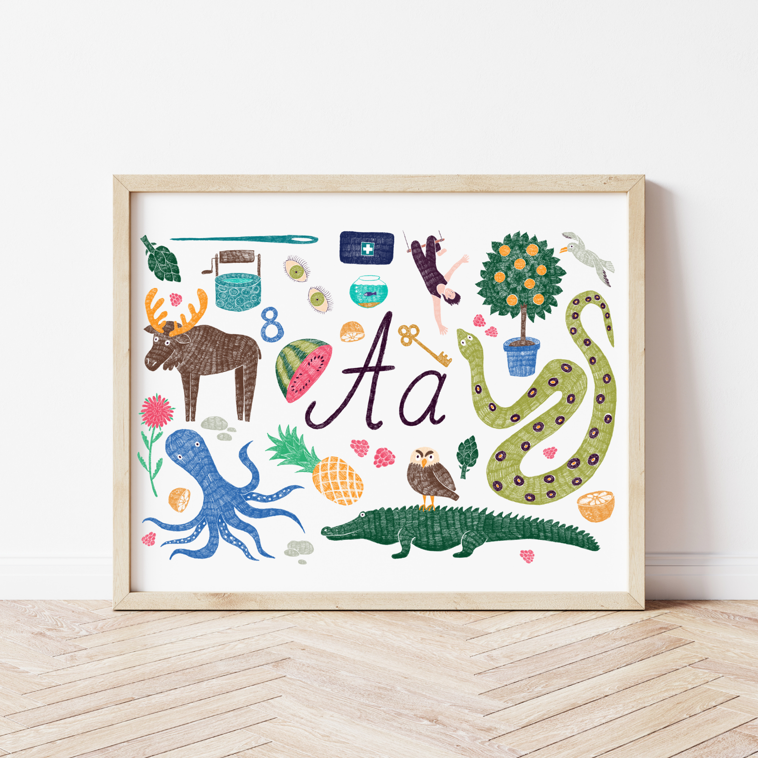 A burta plakāts ar ilustrācijām, izzinošs materiāls, unikāls interjera elements bērnistabai.