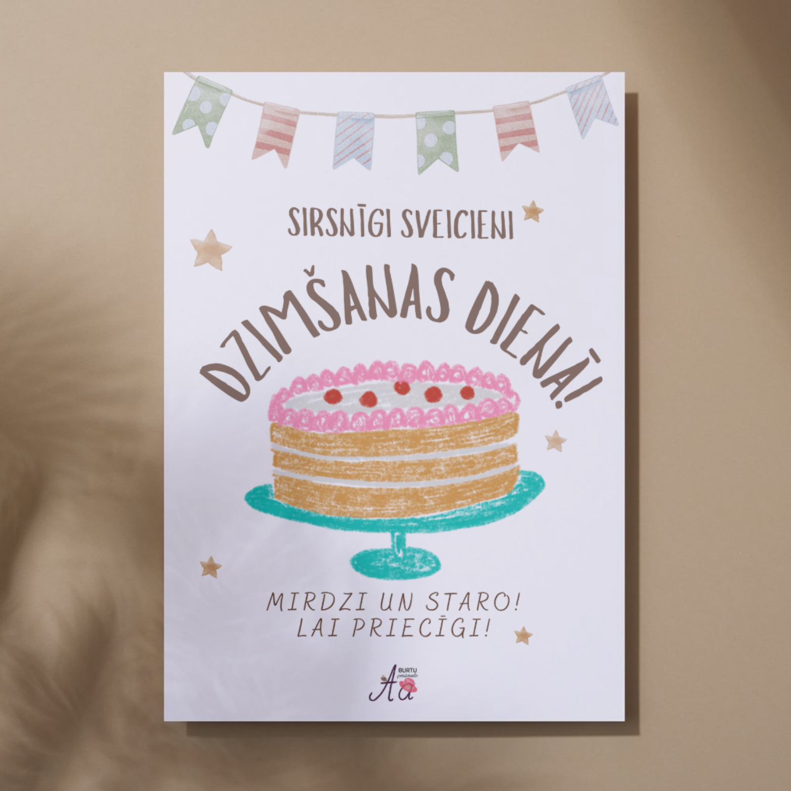Kartīte dzimšanas dienai ar siltu un priecīgu noskaņu.