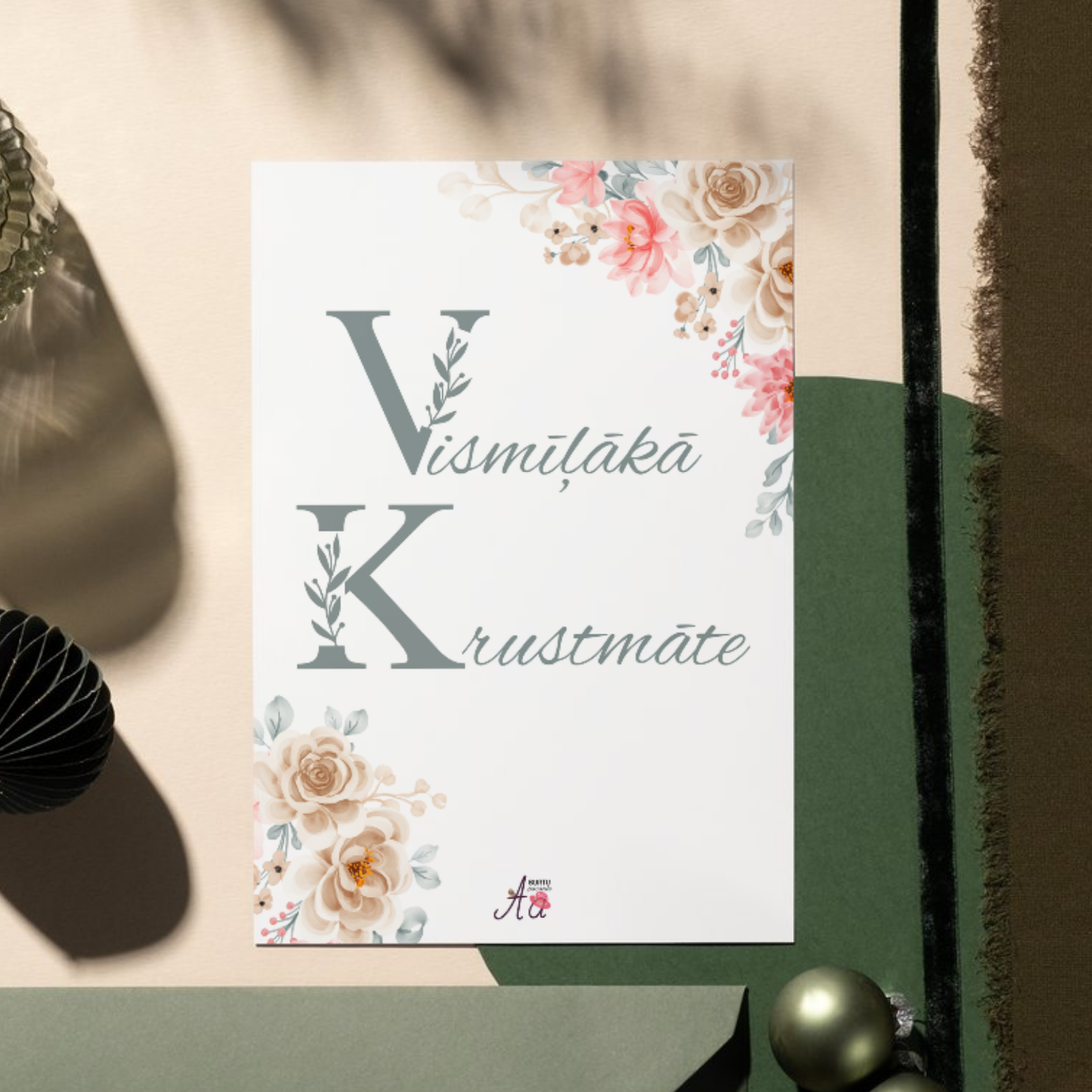 Eleganta apsveikuma kartīte krustmātei.
