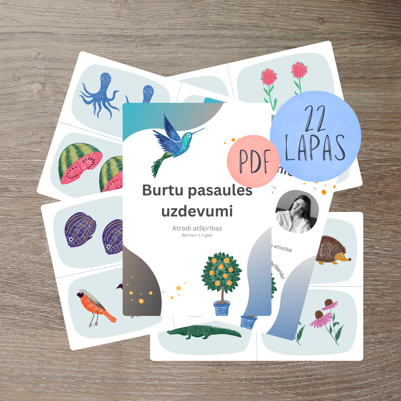 Burtu pasaules uzdevumi "Atrodi atšķirības" bērniem 2-3 gadi. PDF fails, 22 lapas.
