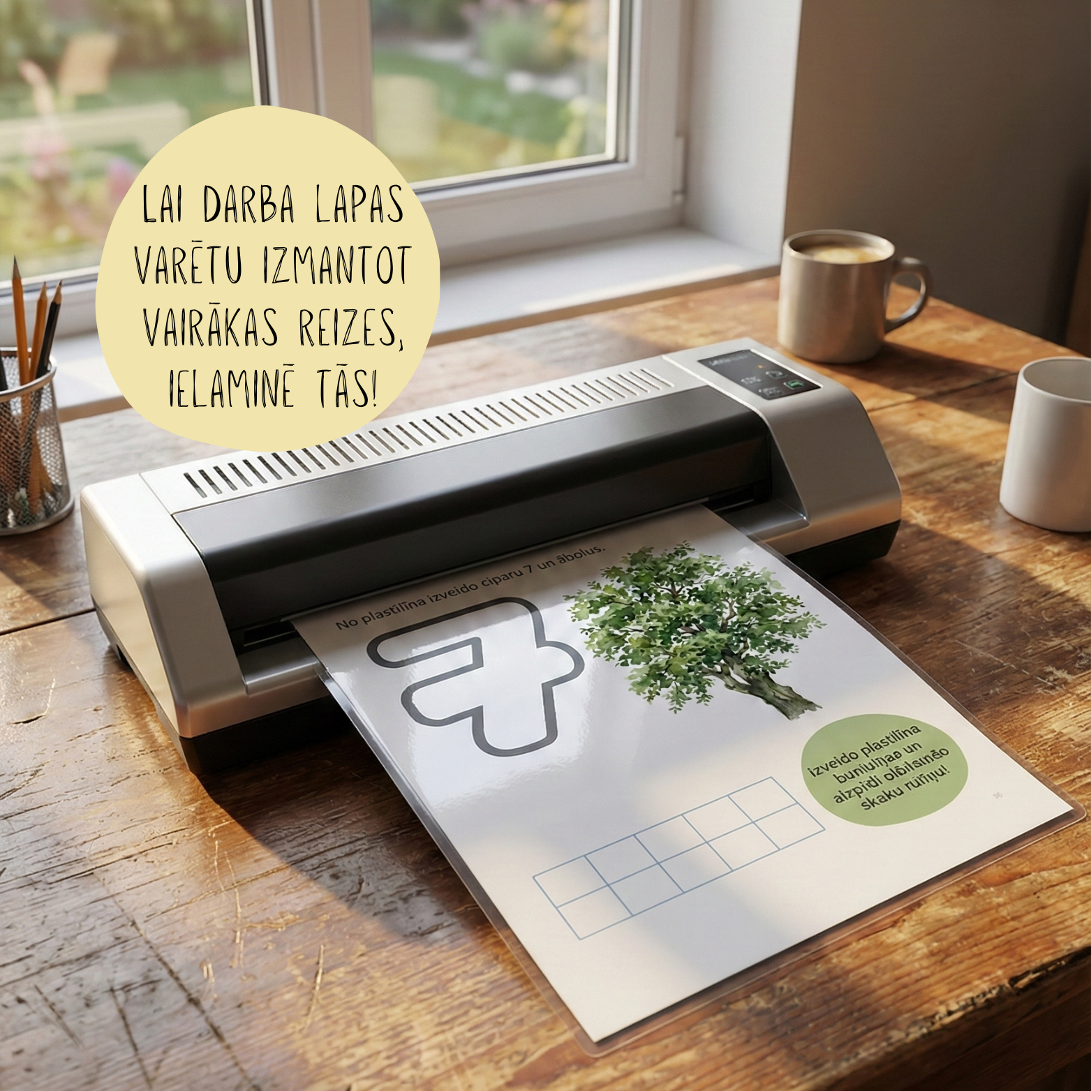 Lai uzdevumi "Darbojies ar plastilīnu" kalpotu ilgāk, darba lapas ielaminē.