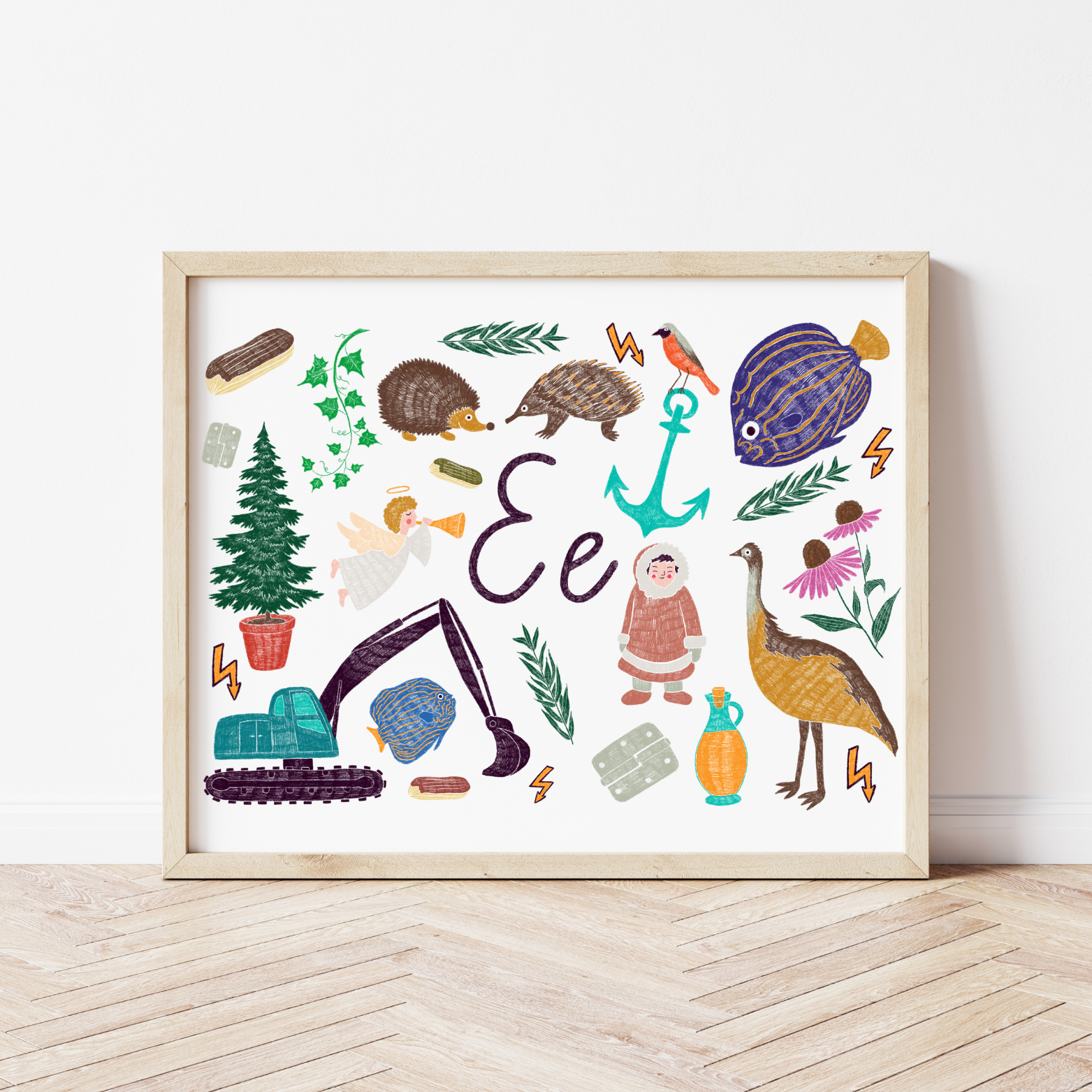 E burta plakāts ar ilustrācijām, izzinošs materiāls, unikāls interjera elements bērnistabai.