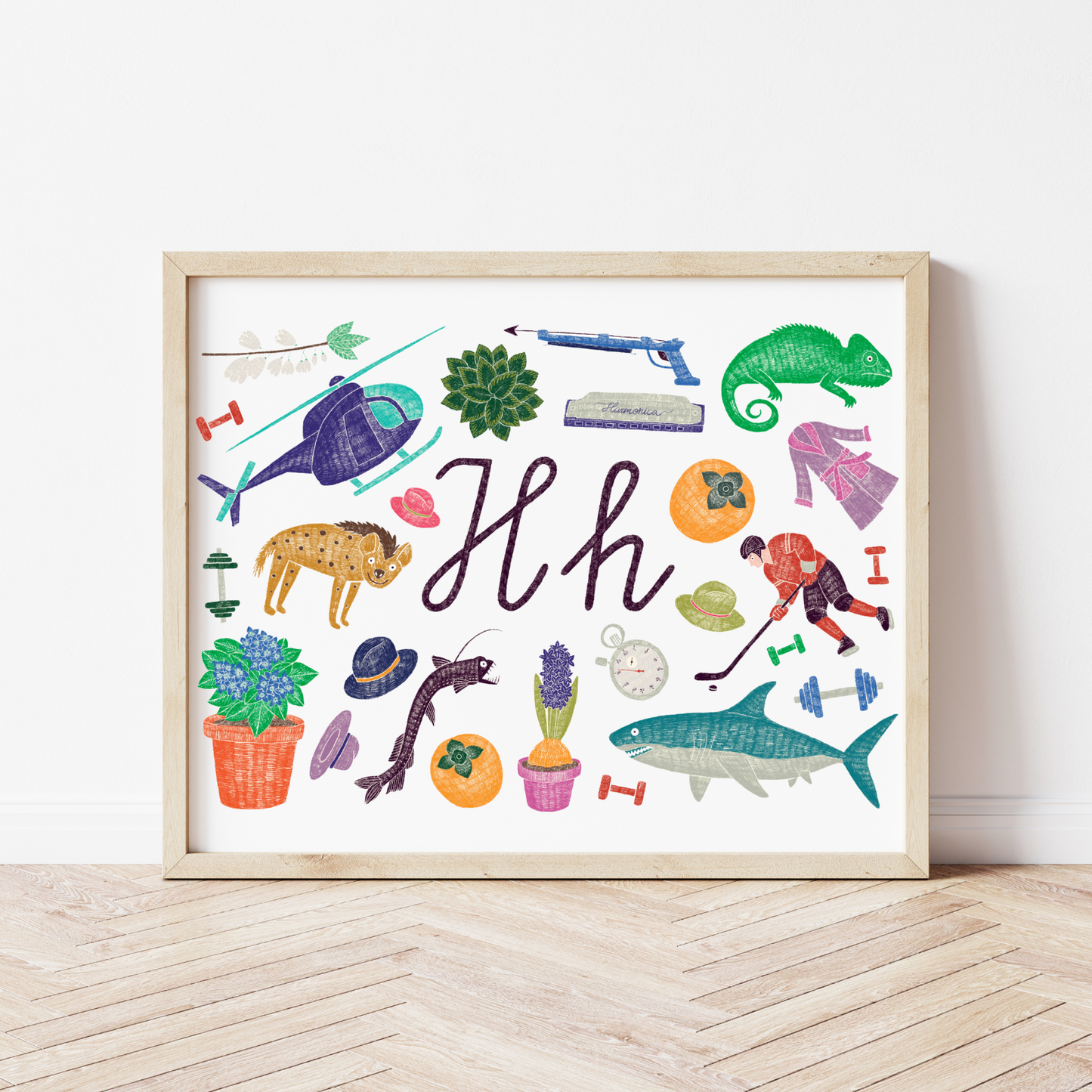 H burta plakāts ar ilustrācijām, izzinošs materiāls, unikāls interjera elements bērnistabai.