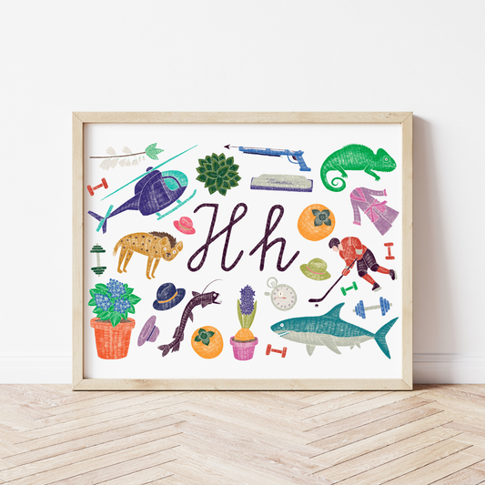 H burta plakāts ar ilustrācijām, izzinošs materiāls, unikāls interjera elements bērnistabai.