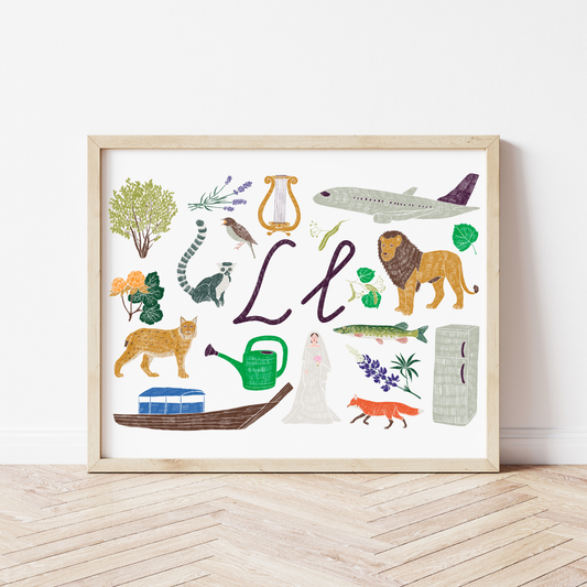 L burta plakāts ar ilustrācijām, izzinošs materiāls, unikāls interjera elements bērnistabai.