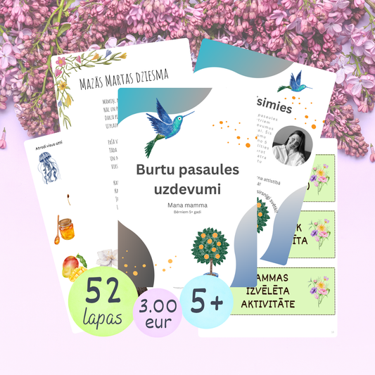 Burtu pasaules uzdevumi par godu Mātes dienai "Mana mamma", bērniem no 5 gadu vecuma. Digitāls fails, 52 darba lapas.