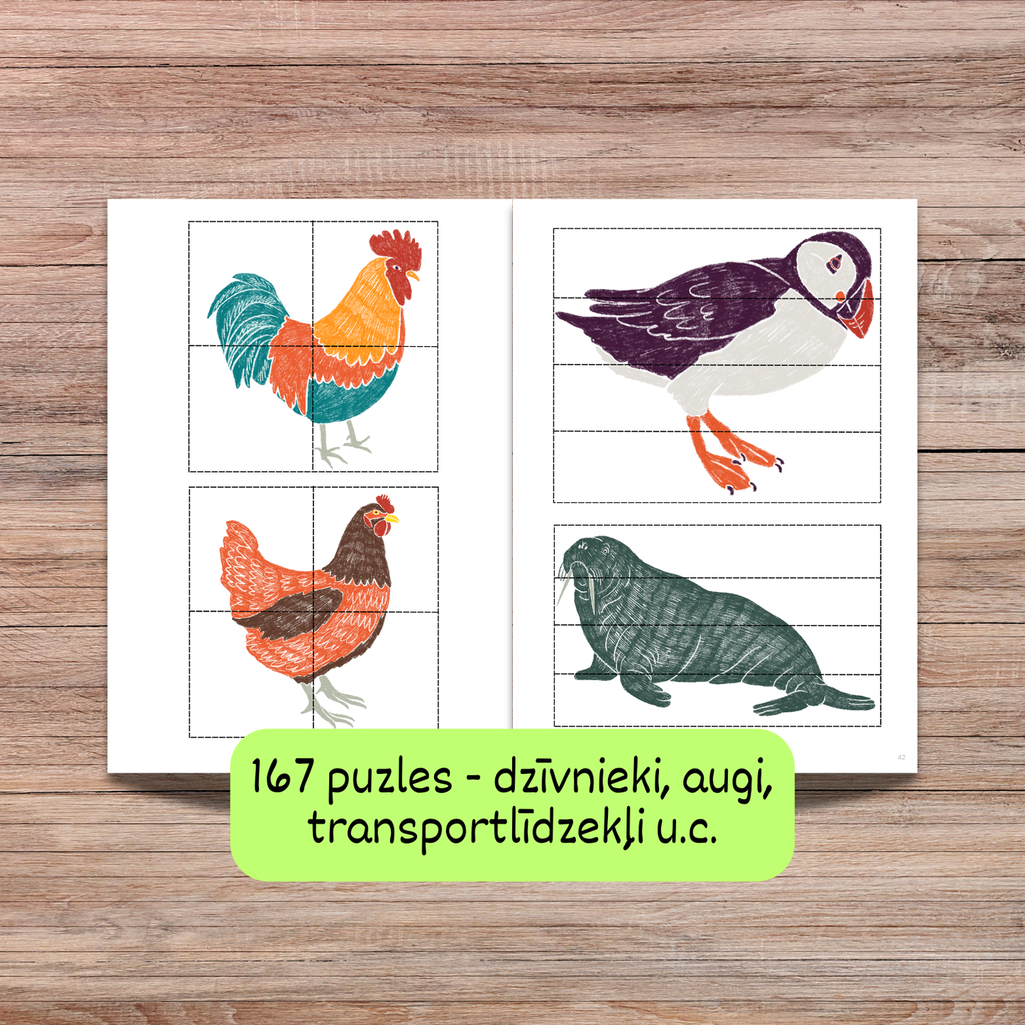 Uzdevumi "Mazās puzles" ar dzīvnieku attēliem.