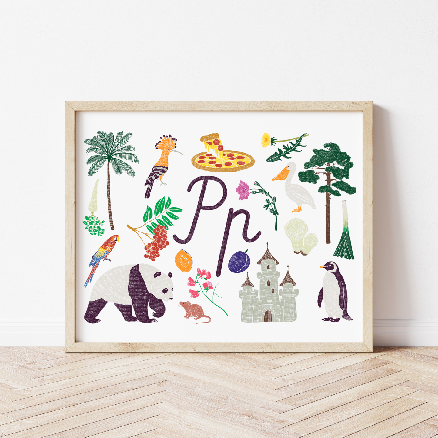P burta plakāts ar ilustrācijām, izzinošs materiāls, unikāls interjera elements bērnistabai.