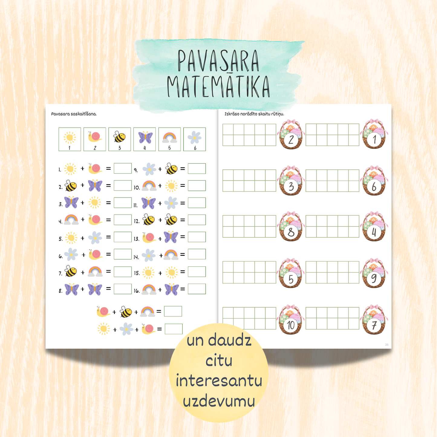 Uzdevumi "Pavasaris ir klāt!" - matemātikas uzdevumi, saskaitīšana.