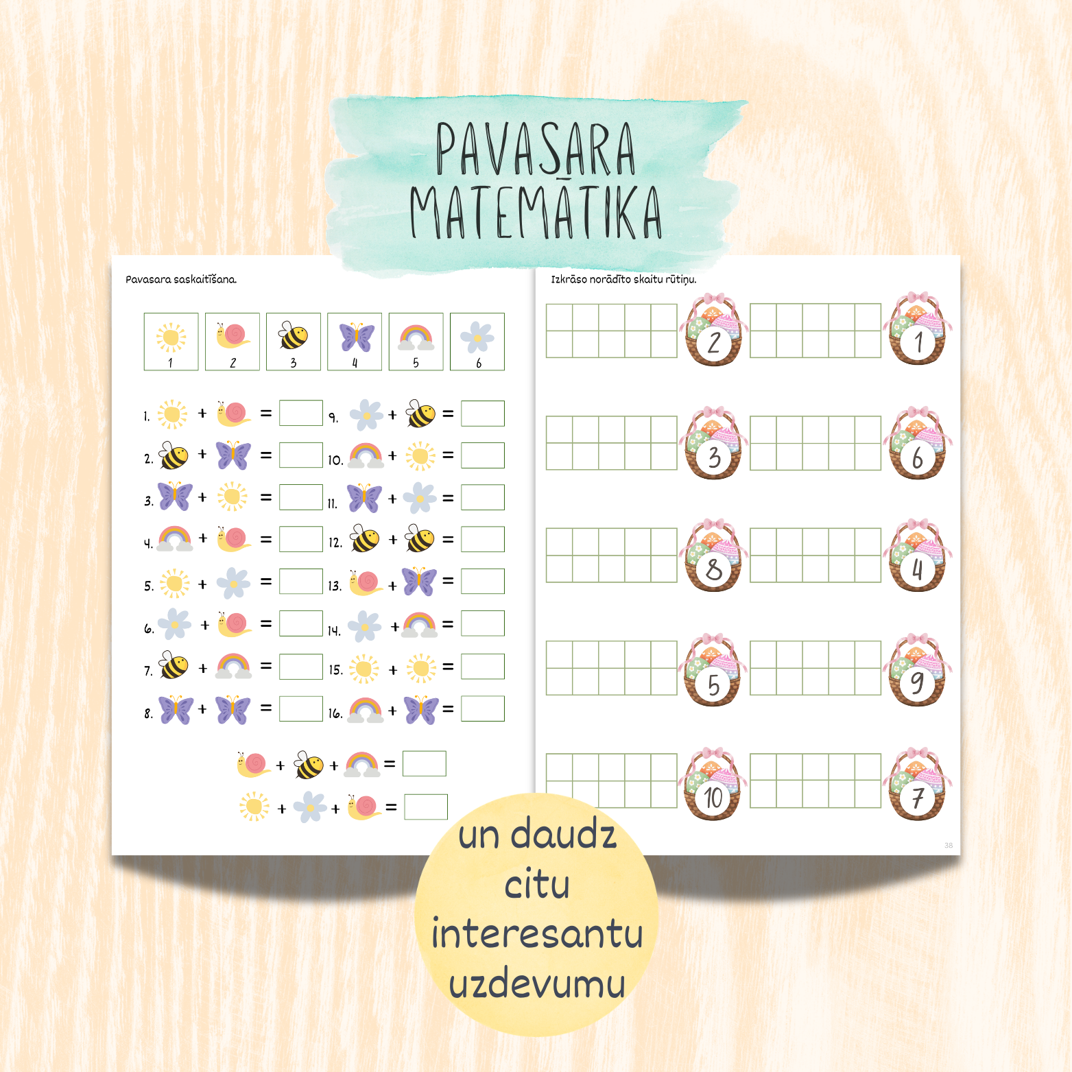 Uzdevumi "Pavasaris ir klāt!" - matemātikas uzdevumi, saskaitīšana.