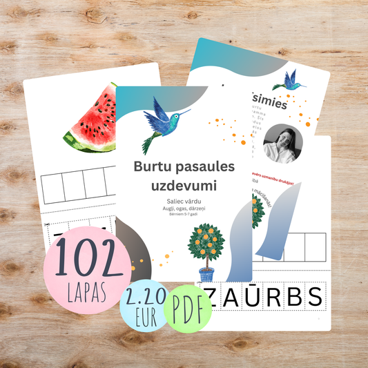 Burtu pasaules uzdevumi "Saliec vārdu. Augļi, ogas, dārzeņi" 5-7 gadus veciem bērniem, lai apgūtu lielos un mazos iespiedburtus. Šajās darba lapās jāizgriež burti un jāielīmē atbilstošajā kvadrātā. Izrunā un ieklausies katrā vārdā, atrodot burtam savu vietu. 