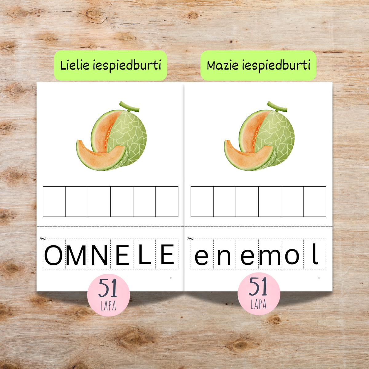 Šajā uzdevumu krājumā augļi, ogas un dārzeņi. Piemēri ar lielajiem un mazajiem iespieburtiem.