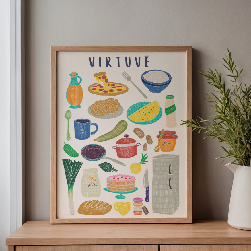 Plakāts "Virtuvē" - unikāls interjera elements virtuvei vai ēdamistabai, skaists un izzinošs materiāls.