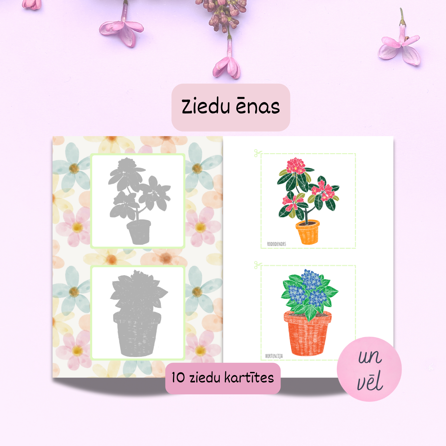 10 ziedu kartītes, izgriez un uzlīmē uz atbilstošās ēnas. Ielaminē!