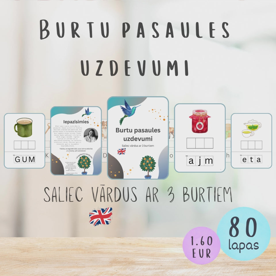 Darba lapas angļu valodā "Saliec vārdus ar 3 burtiem", VIDEO