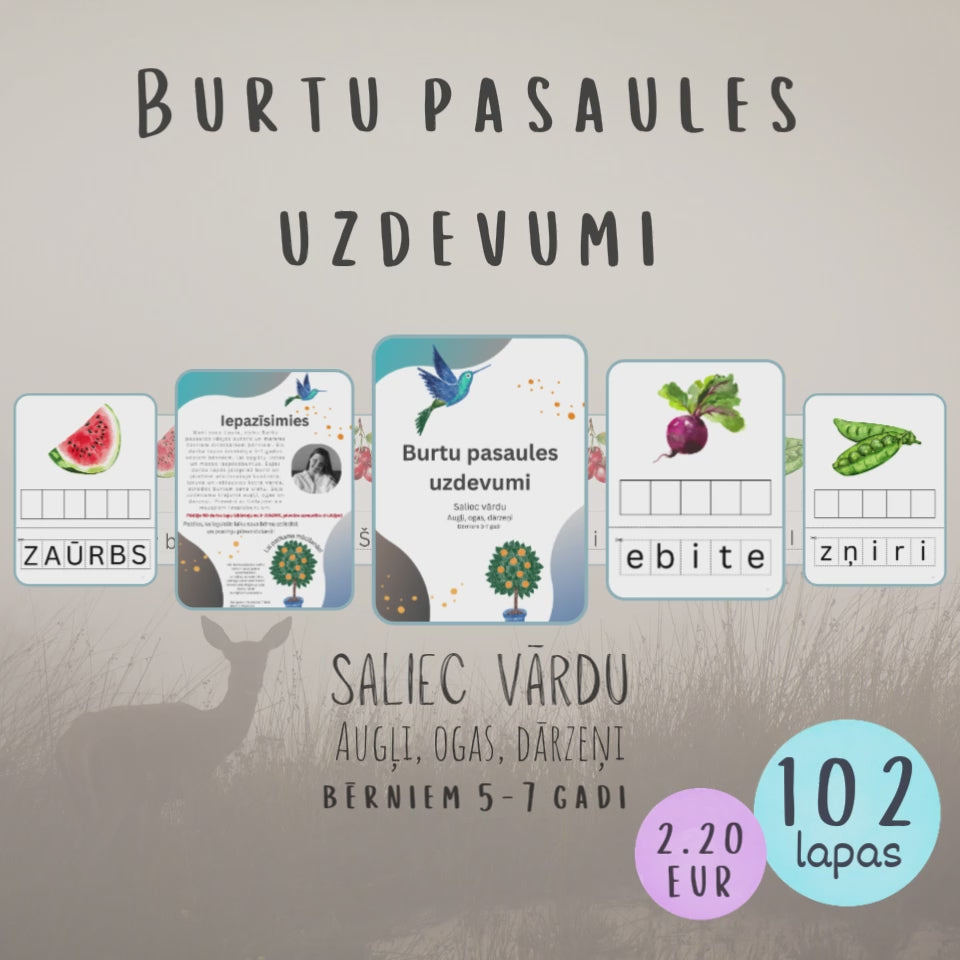 Burtu pasaules uzdevumi "Saliec vārdu. Augļi, ogas, dārzeņi" 5-7 gadus veciem bērniem, lai apgūtu lielos un mazos iespiedburtus. Šajās darba lapās jāizgriež burti un jāielīmē atbilstošajā kvadrātā. Izrunā un ieklausies katrā vārdā, atrodot burtam savu vietu, video.