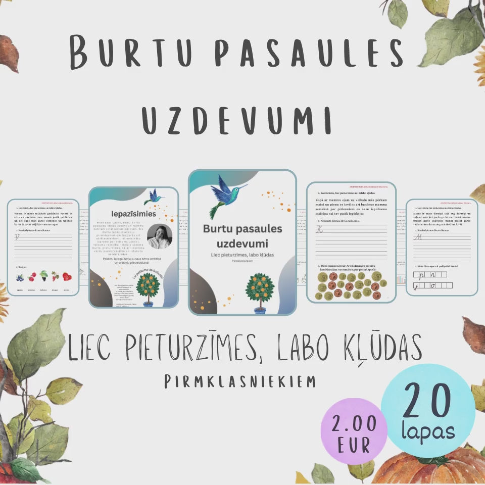Burtu pasaules uzdevumi pirmklasniekiem un otrklasniekiem "Liec pieturzīmes, labo kļūdas" video.