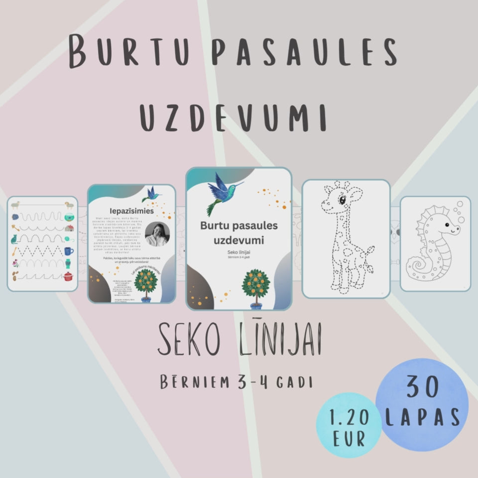 Uzdevumu "Seko līnijai" video - uzdevumi satvēriena trenēšanai un roku-acu koordinācijas attīstīšanai.