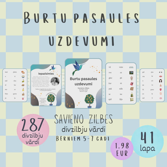Burtu pasaules uzdevumi "Savieno zilbes. Divzilbju vārdi" bērniem 5-7 gadi. Lasi zilbes, savieno tās un atrodi atbilstošo attēlu.