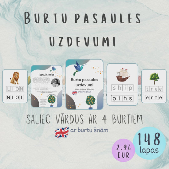 Burtu pasaules uzdevumi "Saliec vārdus ar 4 burtiem" angļu valodā ar burtu ēnām VIDEO.