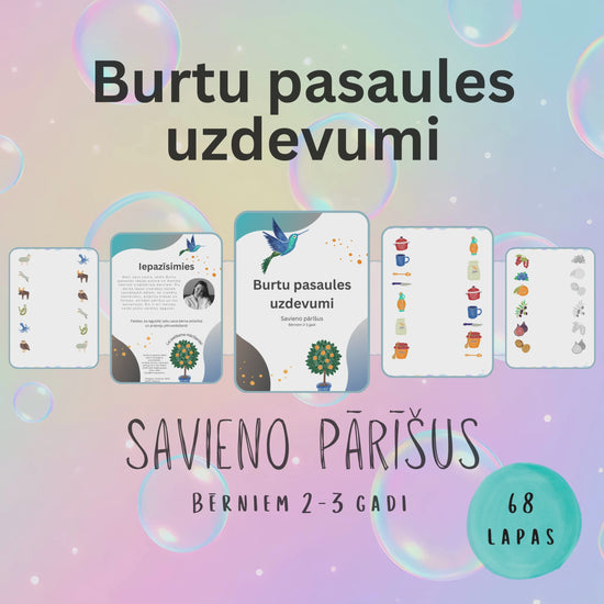 Uzdevumu "Savieno pārīšus" video - uzdevumi trenē satvērienu, atšķir krāsas un formas, atrodi pārīšus un savieno.