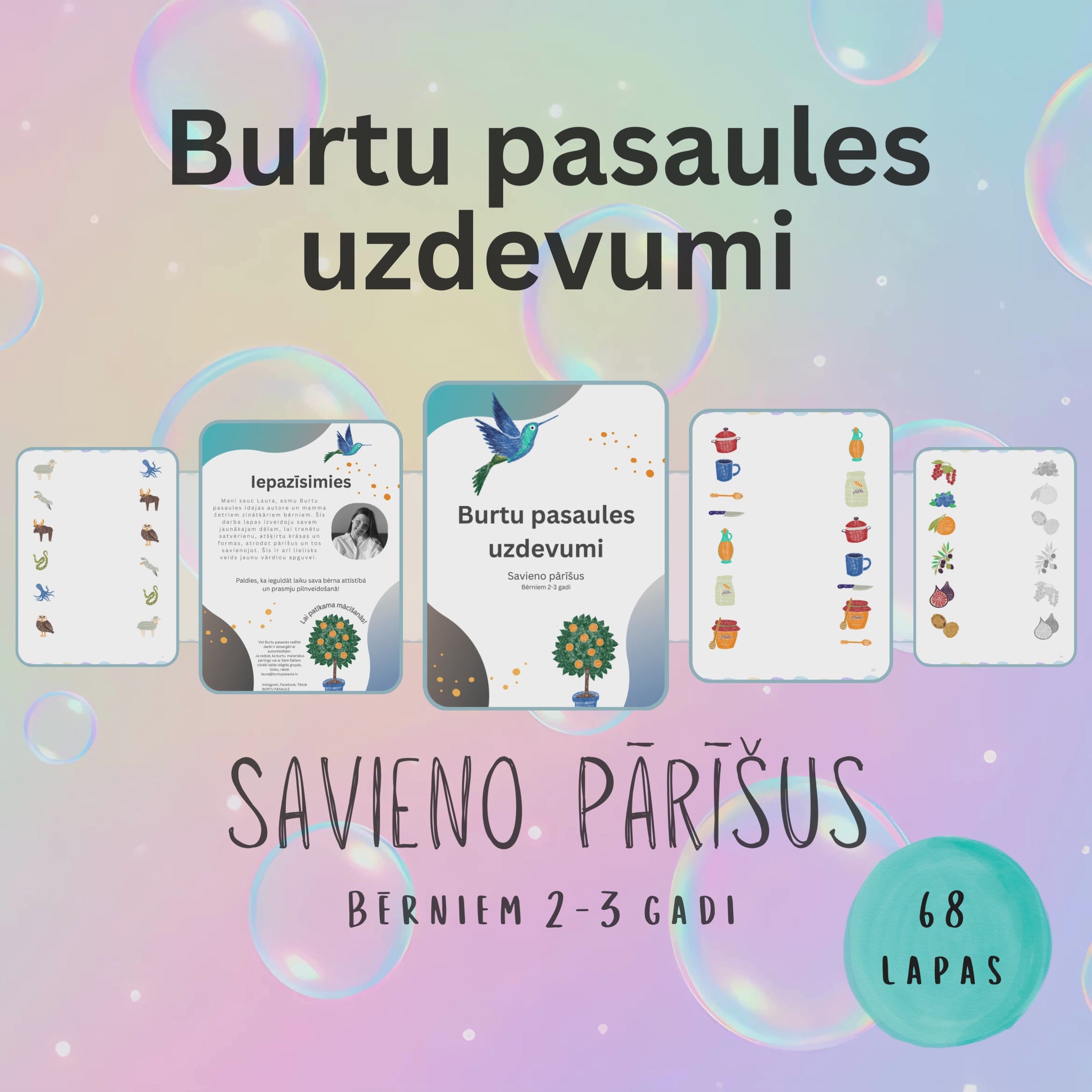 Uzdevumu "Savieno pārīšus" video - uzdevumi trenē satvērienu, atšķir krāsas un formas, atrodi pārīšus un savieno.