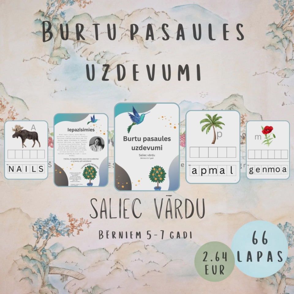 Uzdevumu "Saliec vārdu" video - lielo un mazo iespiedburtu apgūšana. Izgriez burtus un ielīmē atbilstošajā kvadrātā. Izrunā un ieklausies katrā vārdā, atrodot burtam savu vietu.