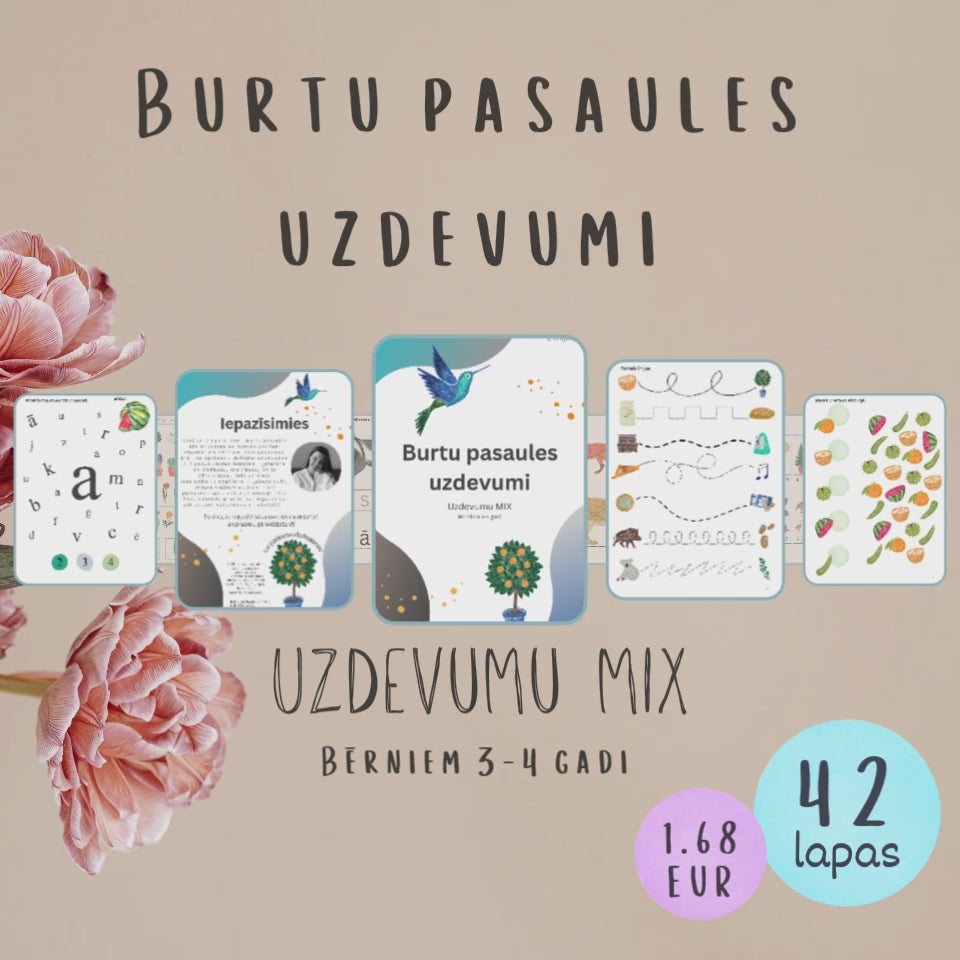 Uzdevumu "MIX1" video - griešana un līmēšana, skaitīšana, līniju pārvilkšana, lielo un mazo iespiedburtu apgūšana, 4 gabalu pužļu likšana.