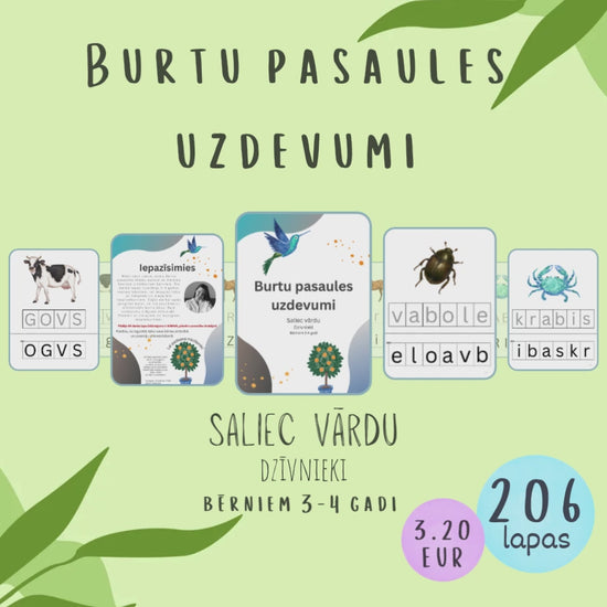 Burtu pasaules uzdevumi "Saliec vārdu. Dzīvnieki" bērniem 3-4 gadi, video.
