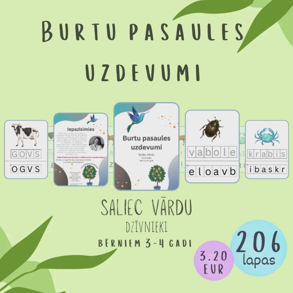 Burtu pasaules uzdevumi "Saliec vārdu. Dzīvnieki" bērniem 3-4 gadi, video.