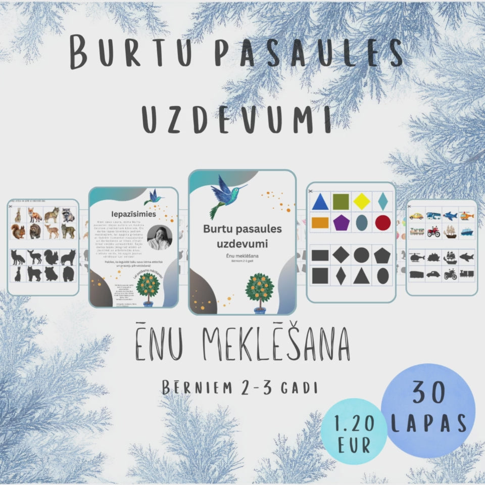 Uzdevumu "Ēnu meklēšana" video, uzdevumi bērniem 2-3 gadi - griešana, līmēšana, ēnu meklēšana.